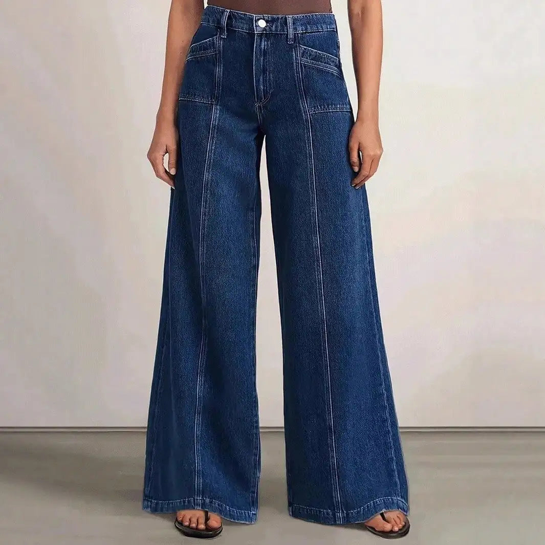 Deep Blue Wide-Leg Denim Jeans