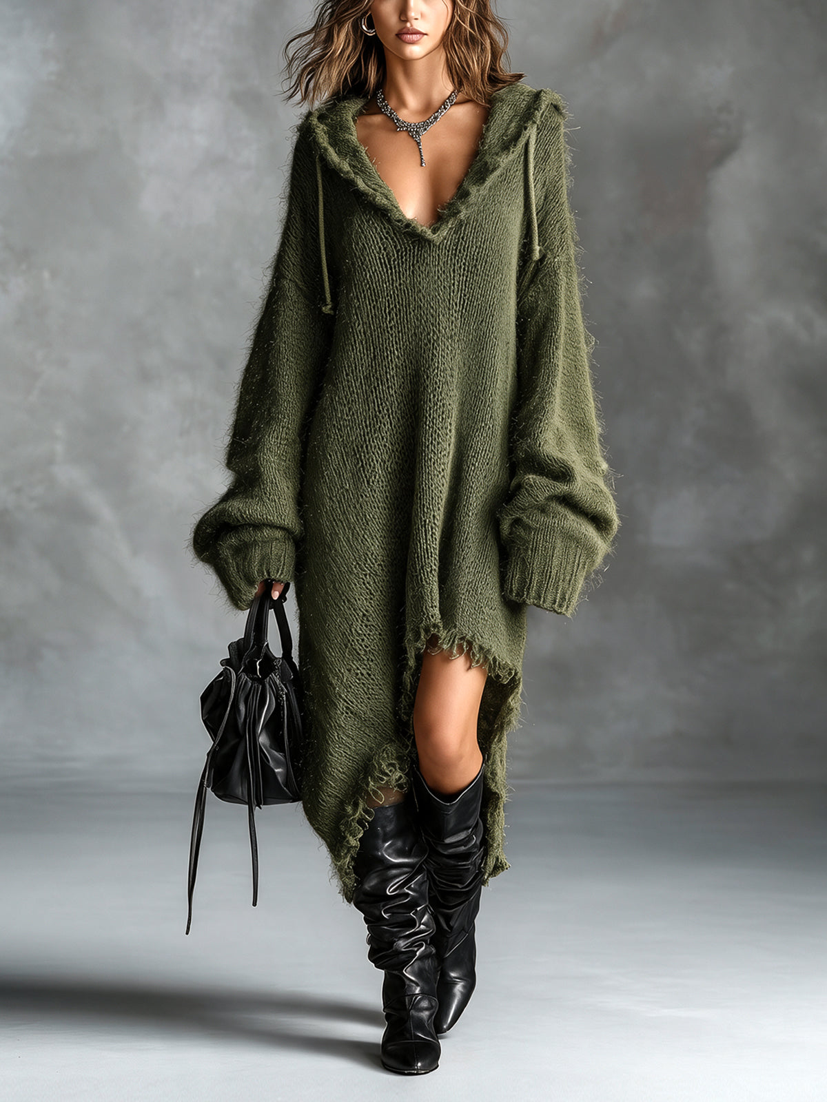 VESTIDO DE PUNTO AFELPADO CON CAPUCHA