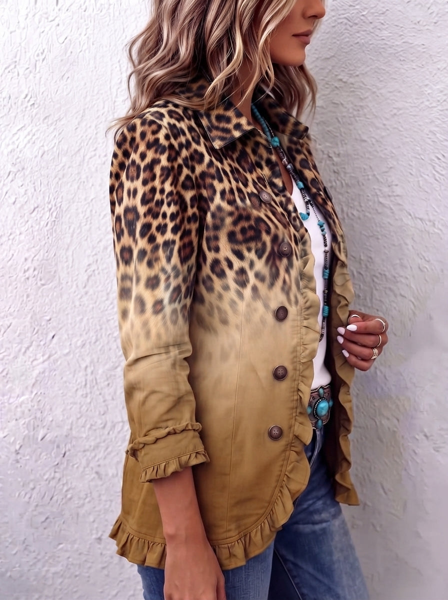 PAOLA | CHAQUETA LEOPARDO DEGRADADO CON VOLANTES