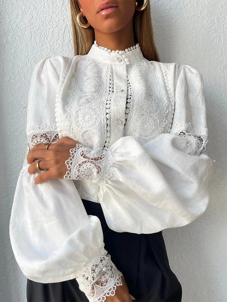 BLUSA DE ENCAJE BLANCA DE MUJER