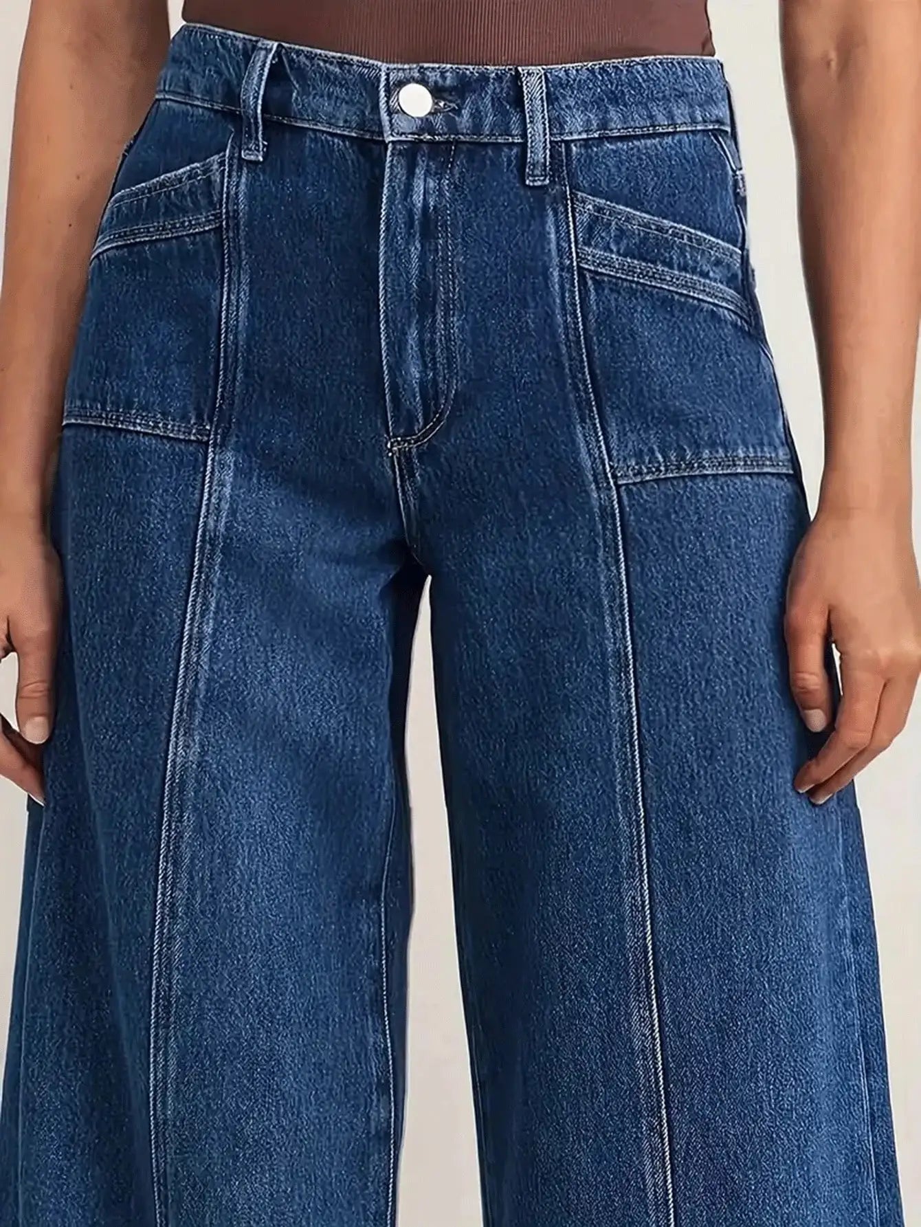 Deep Blue Wide-Leg Denim Jeans