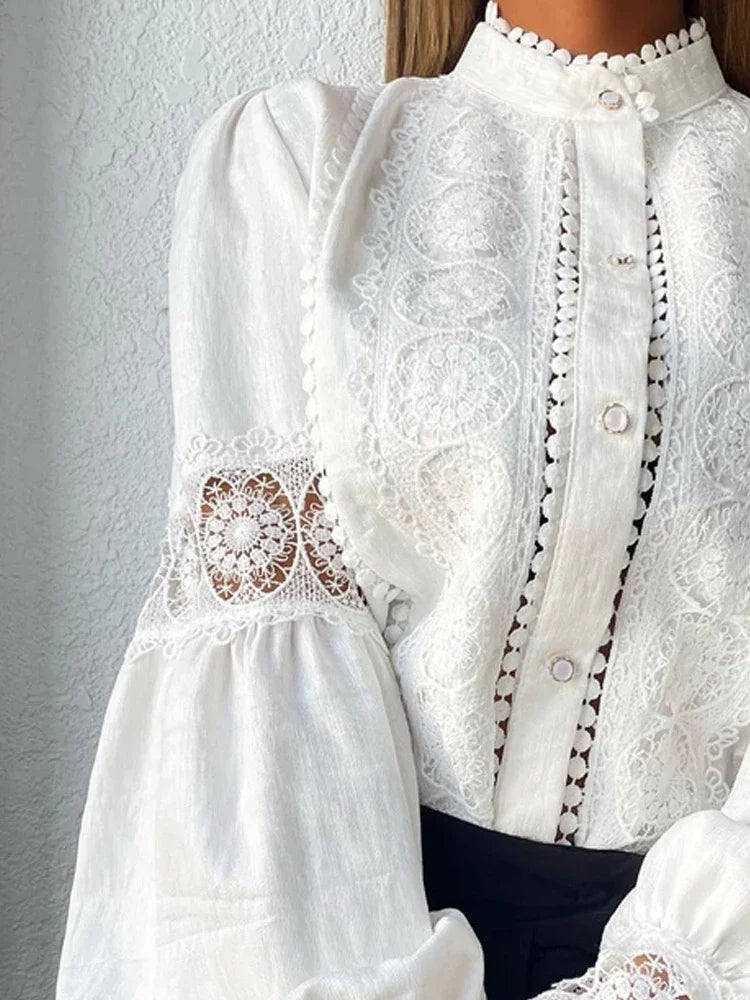 BLUSA DE ENCAJE BLANCA DE MUJER