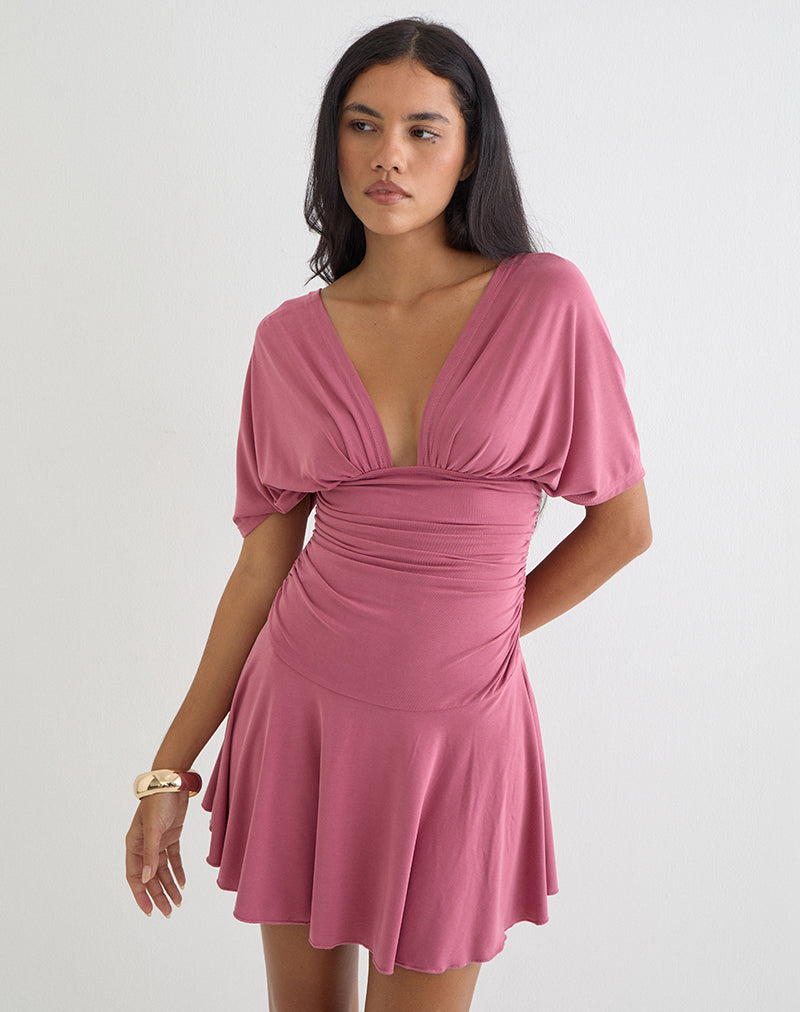 VESTIDO MINIO SUMO DE CUPRO EN ROJO FRAMBUESA
