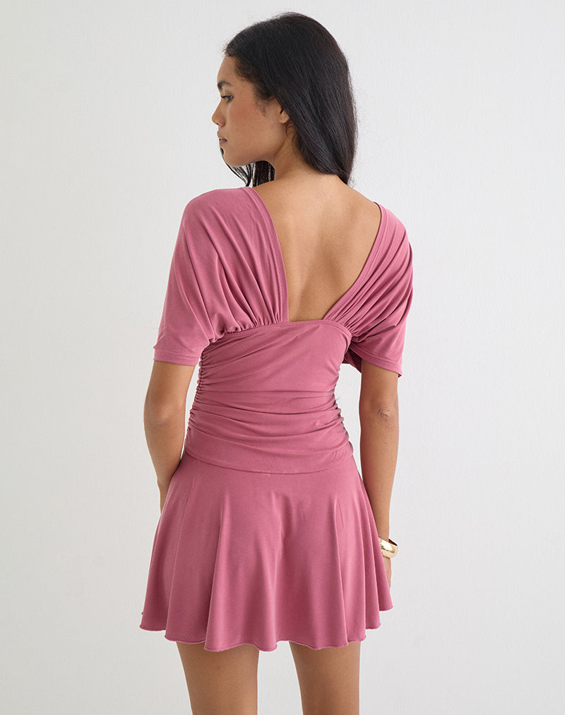 VESTIDO MINIO SUMO DE CUPRO EN ROJO FRAMBUESA