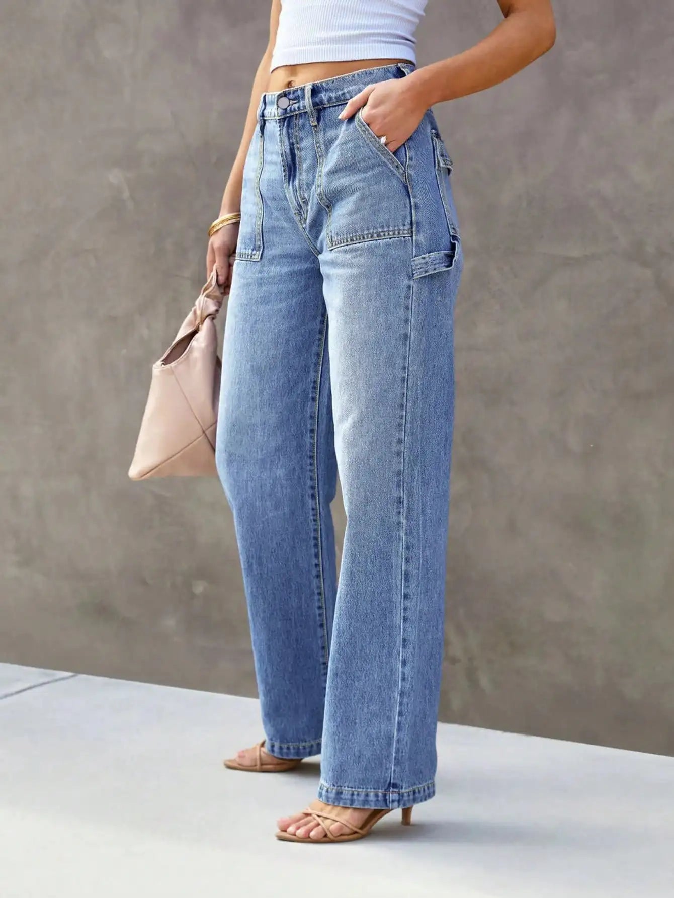 Wide-Leg Straight Denim Jeans