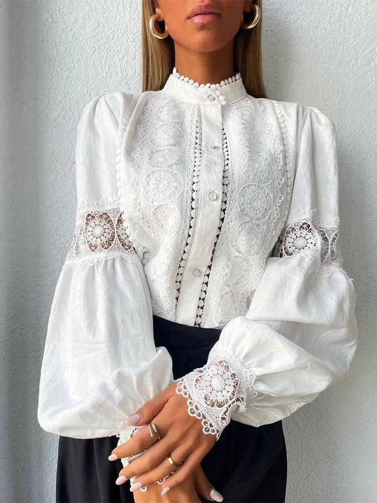 BLUSA DE ENCAJE BLANCA DE MUJER