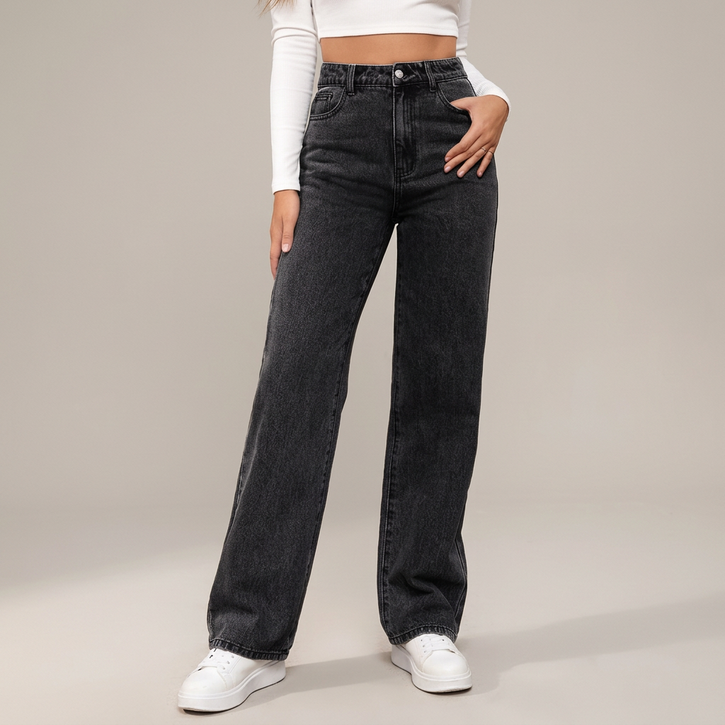 Vaqueros rectos baggy talle alto