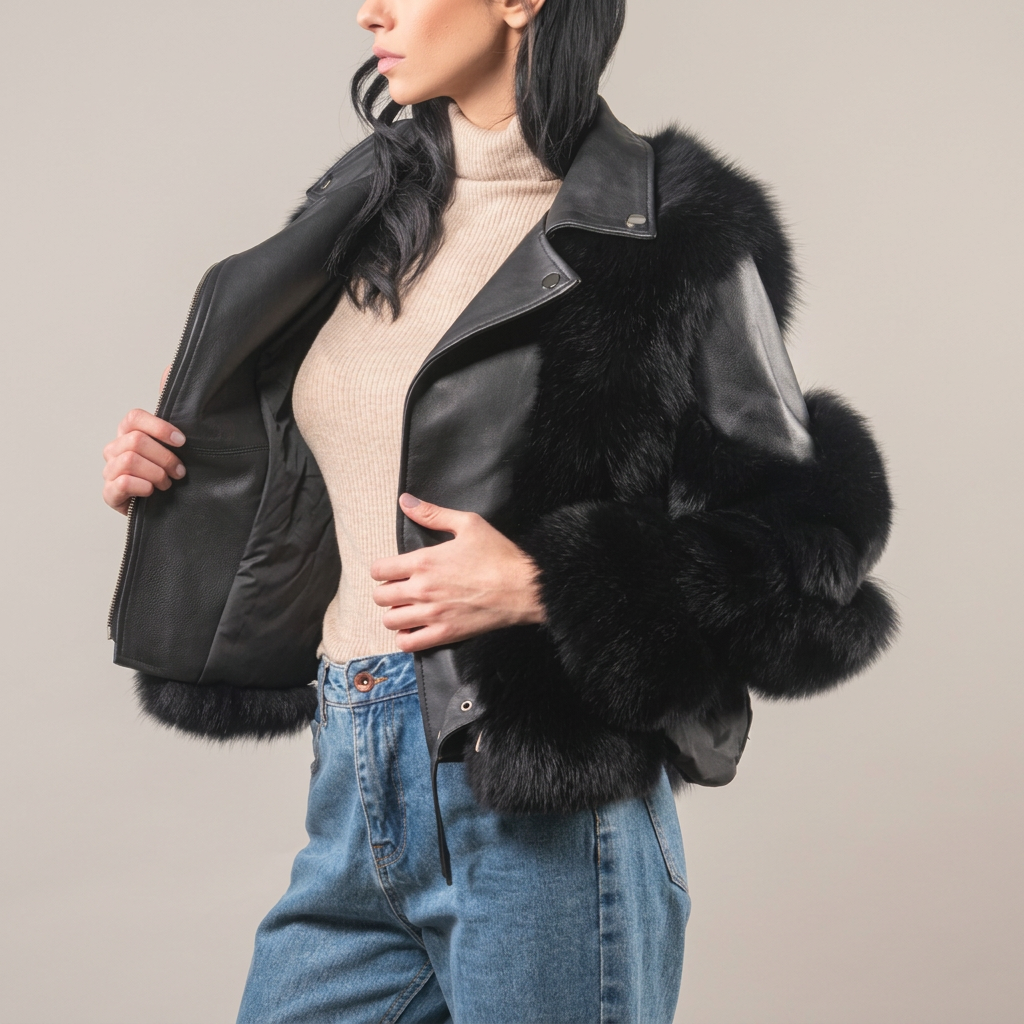 Chaqueta de cuero y pelo de lujo