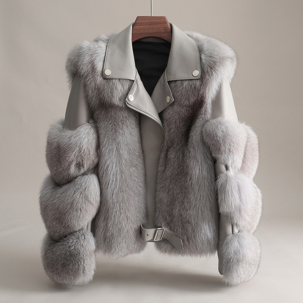 Chaqueta de cuero y pelo de lujo