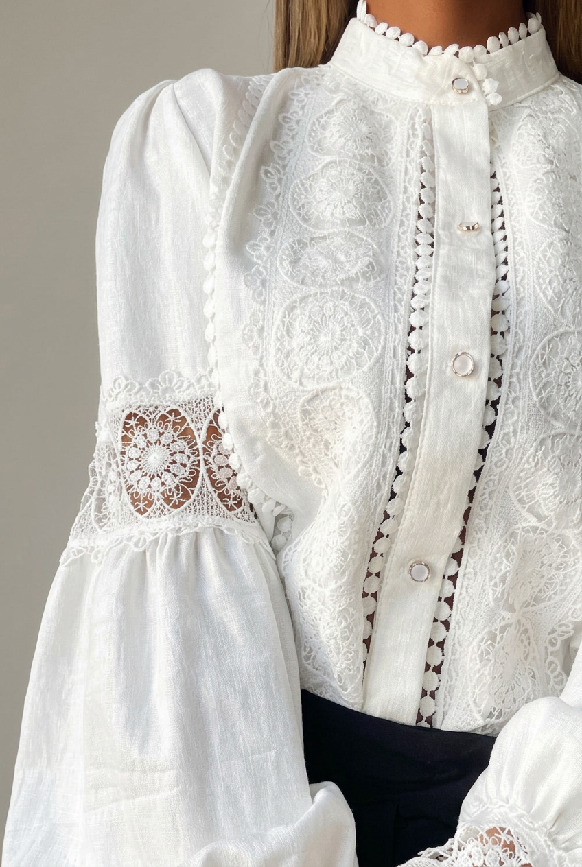 Blusa de encaje blanca de mujer
