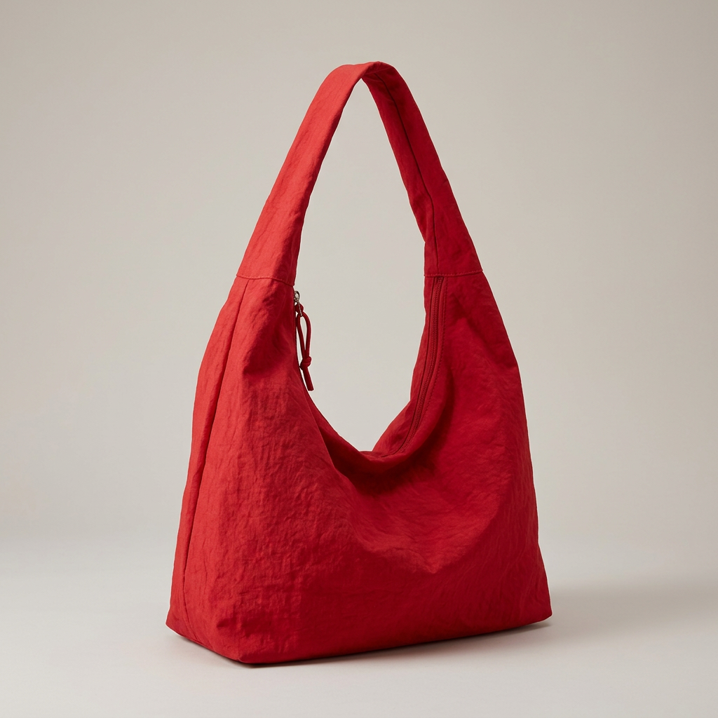 Bolso tote detalle rojo con fondo gris cálido