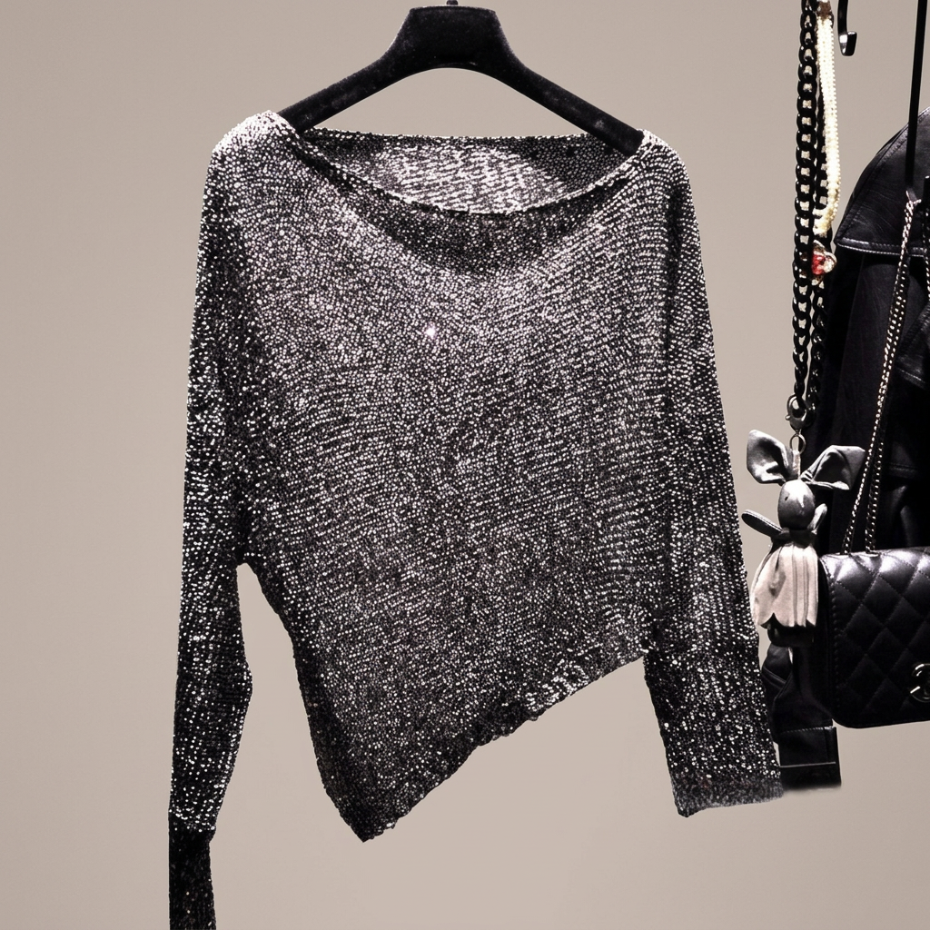 Blusa asimétrica de lentejuelas