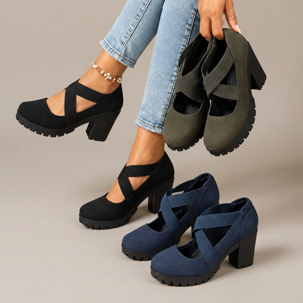 Zapatos Lola en varios colores con fondo gris cálido