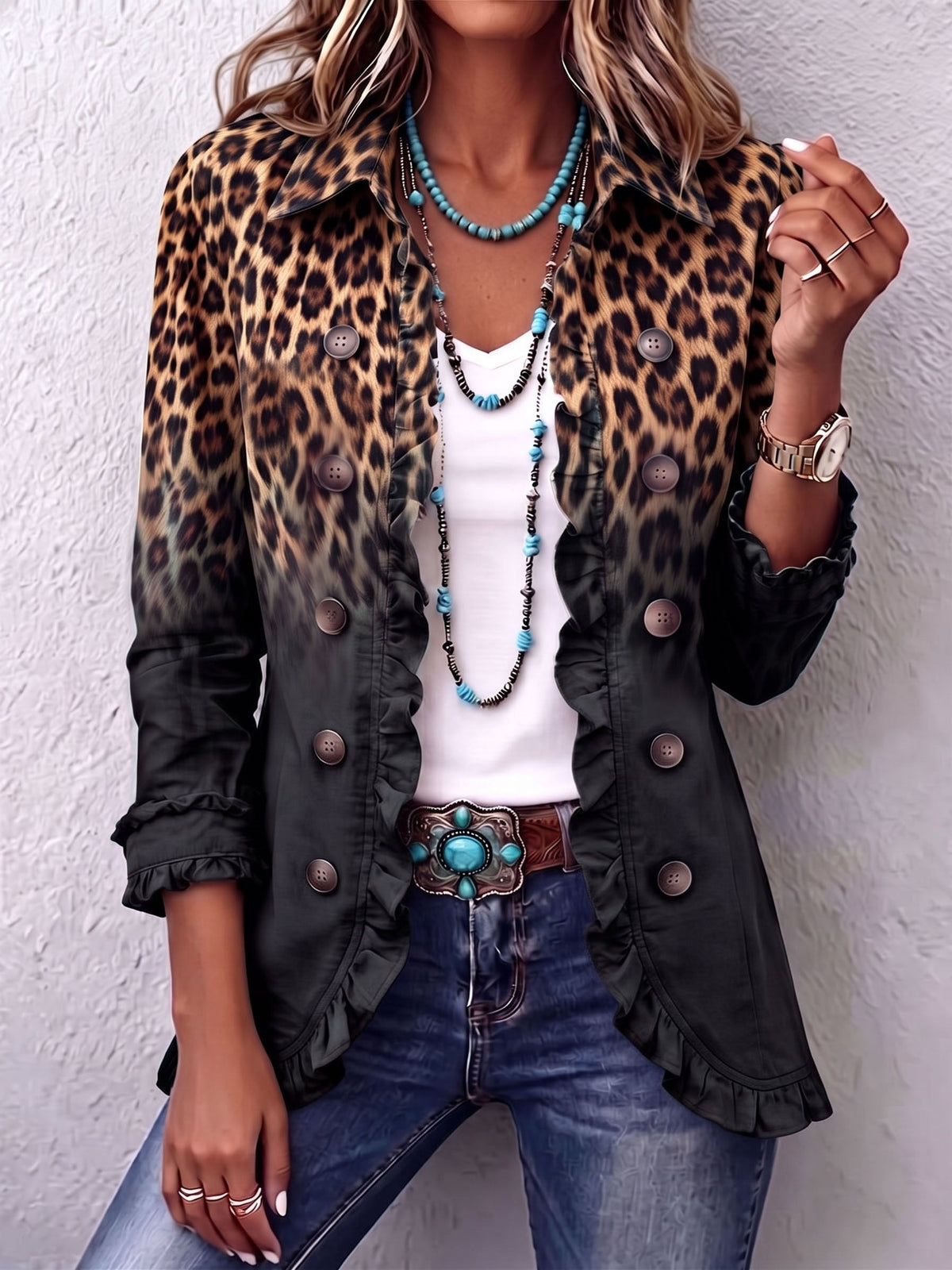 VALENTINA | CHAQUETA LEOPARDO DEGRADADO CON VOLANTES