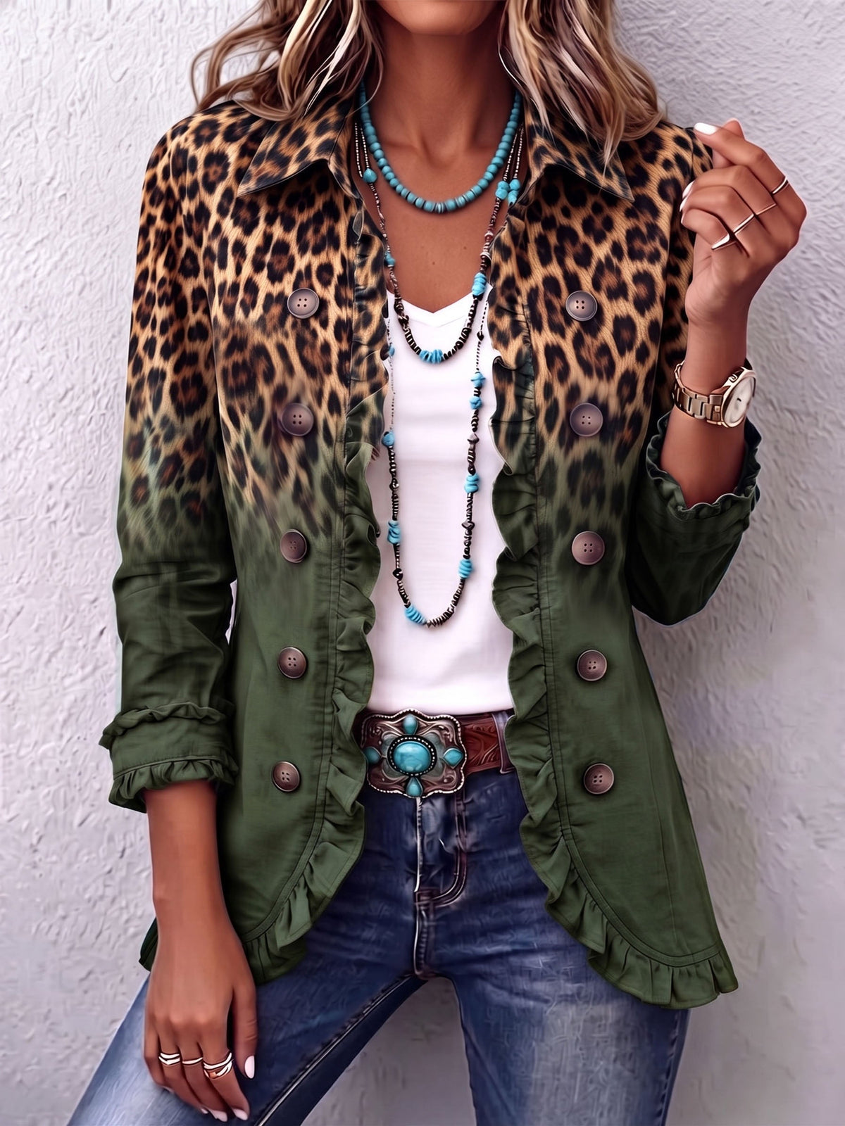 BEATRIZ | CHAQUETA LEOPARDO DEGRADADO CON VOLANTES